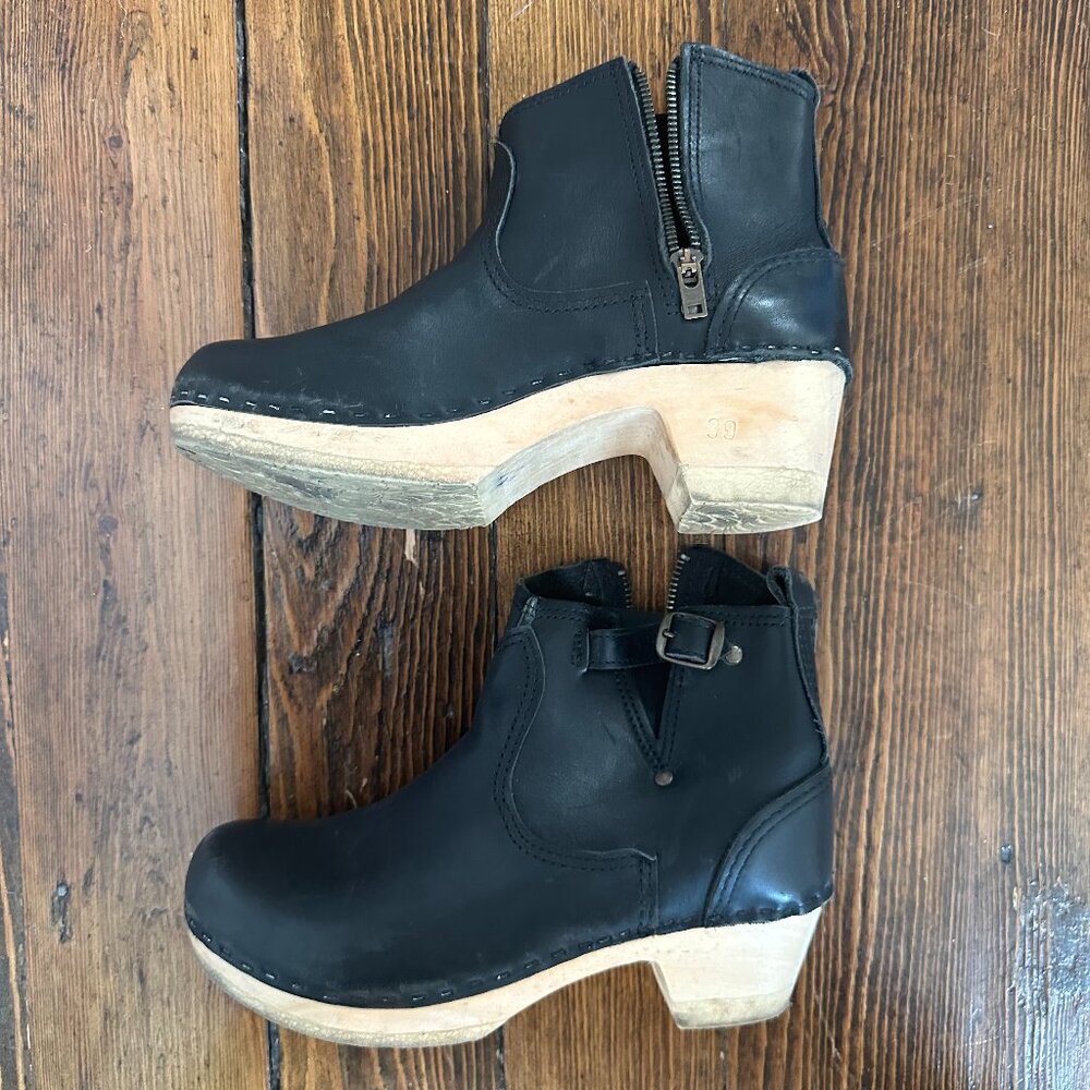 No.6 Leather Clog Buckle Boots in Mid Heel